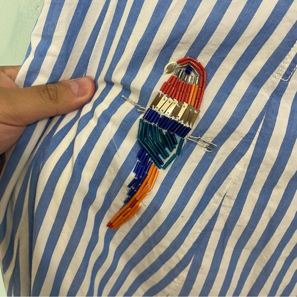 Anthropologie Maeve Tie Back A Line Maxi Dress Striped Blue Beaded Birds 22W - Picture 12 of 16